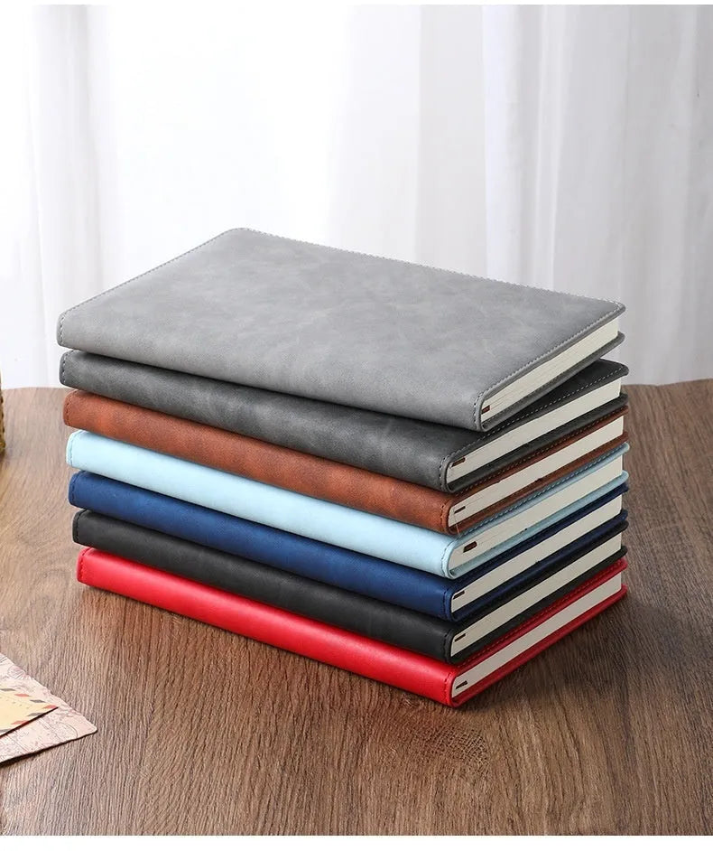 A5 notebook with PU leather cover in multiple colour options including red, green, blue and black