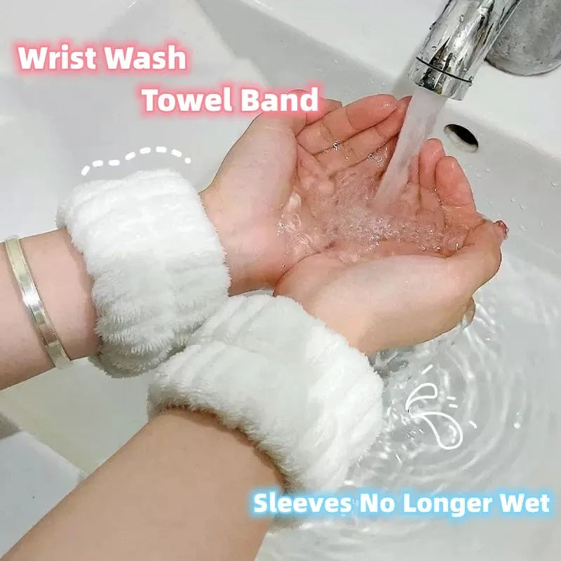 Coral velvet wrist washband in white, pink, light blue, grey, or lavender for face washing