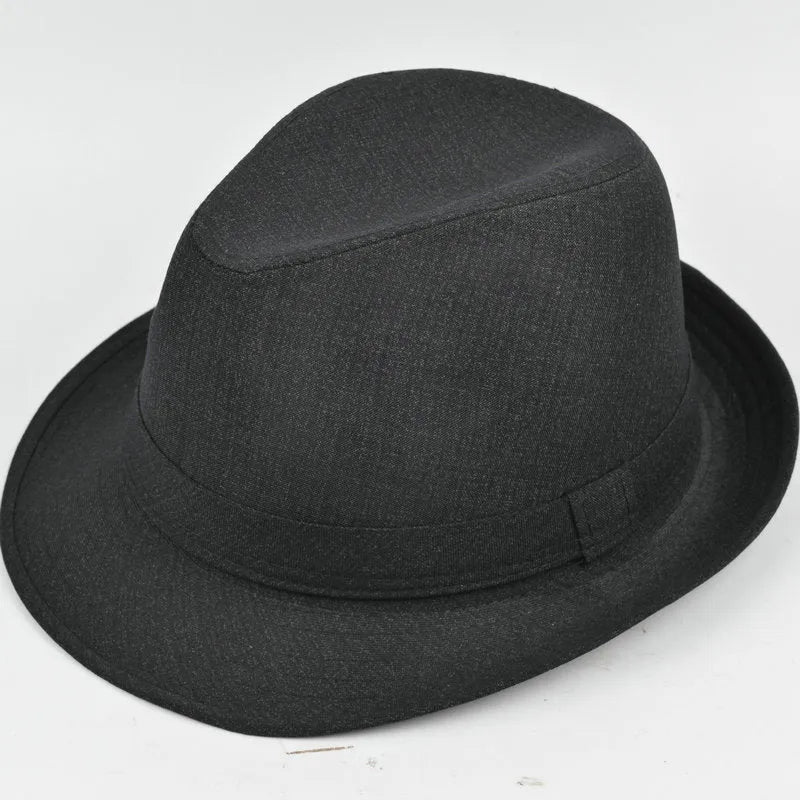 Thickened suit material fedora hat for men shown in available colours and sizes.
