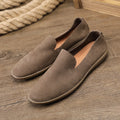 Men's handmade casual shoes in soft cowhide leather with wedge sole, shown in khaki colour
