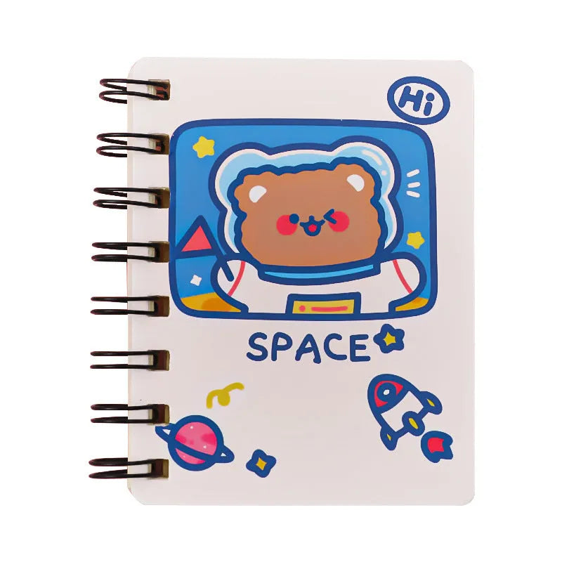 Astronaut series flippable pocket notebook showing cover design options and 10.5cm by 8cm size.