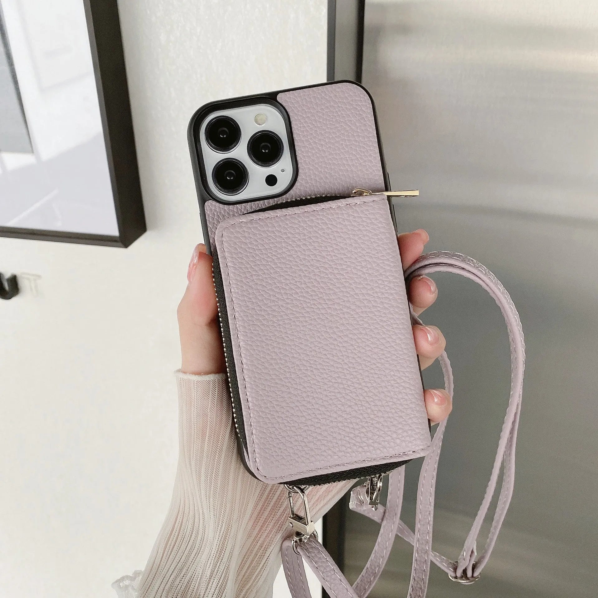 Litchi patterned iPhone protective case in PC and leather showing texture detail and available colour options
