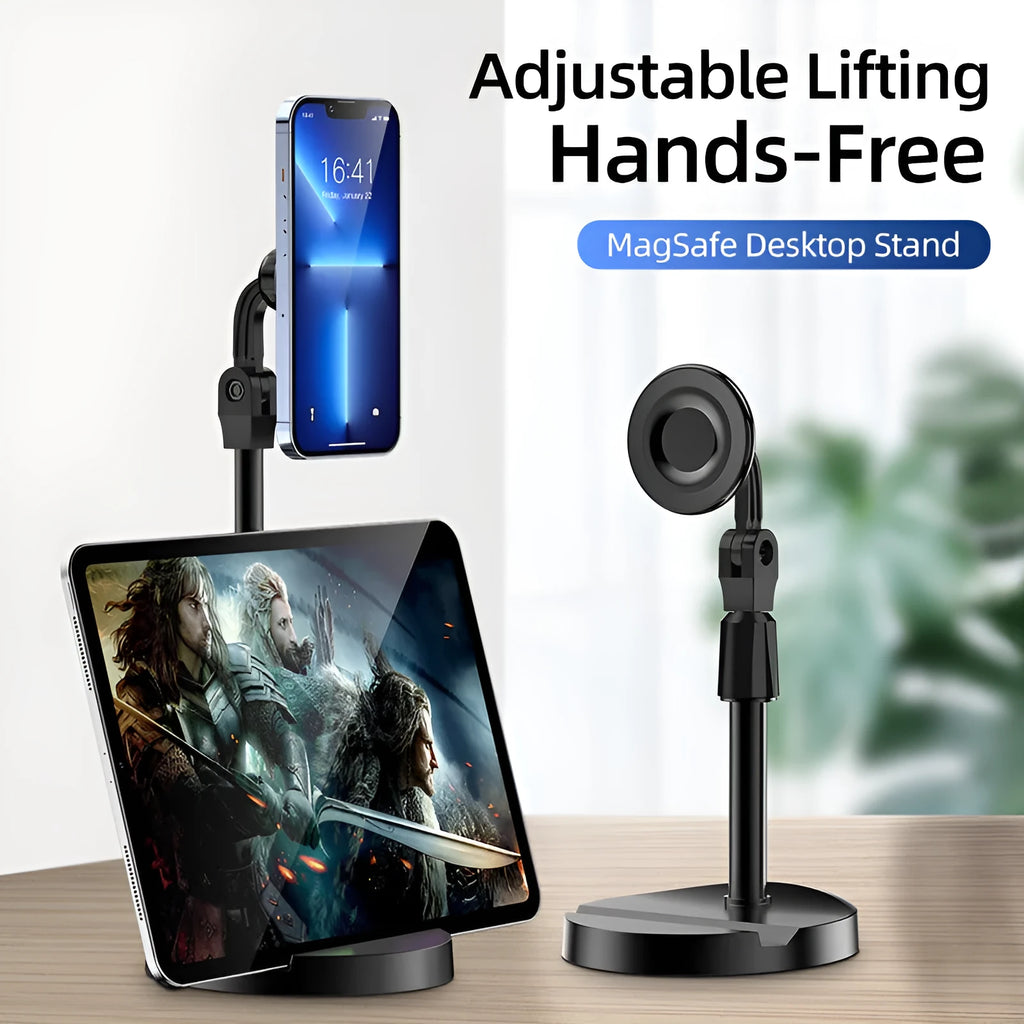 Black 360-degree rotating magnetic phone holder for car dashboard and live broadcast, universal magnetic suction mount.
