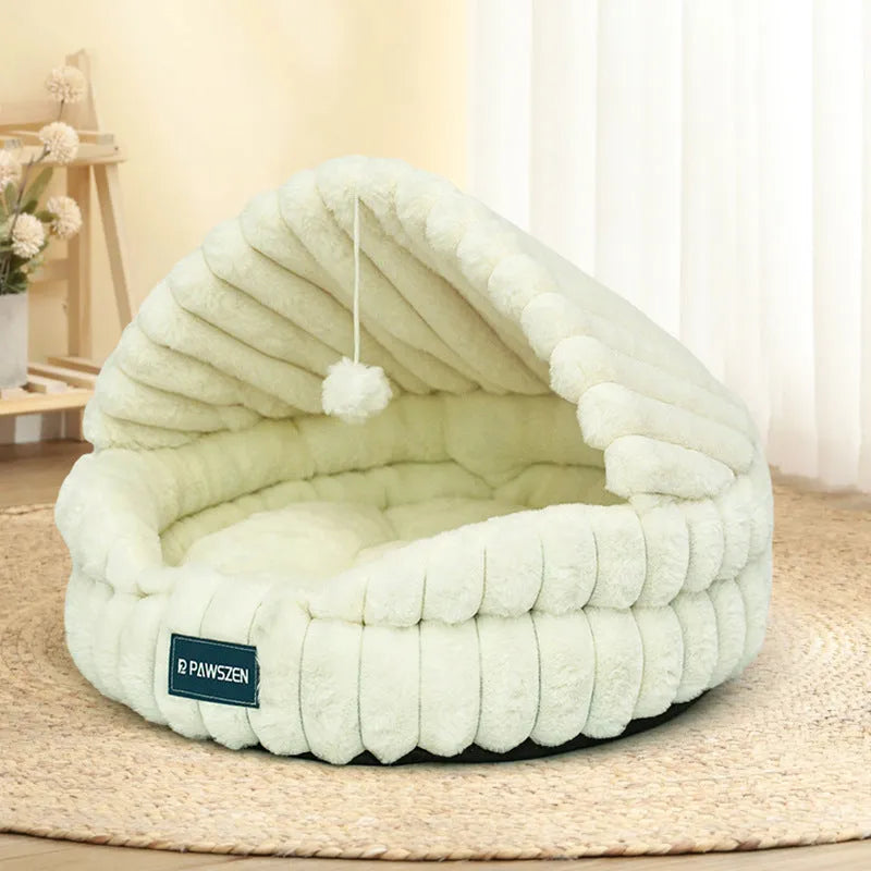 Large cat nest warm pet bed in grey shell shape 50cm diameter