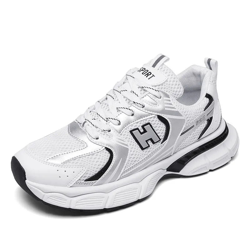 Men's casual running shoe in mesh with a plastic sole, shown in a choice of colours.