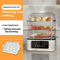 28 litre household electric steamer with stainless steel rack and PP liner, dimensions 420x280x250mm