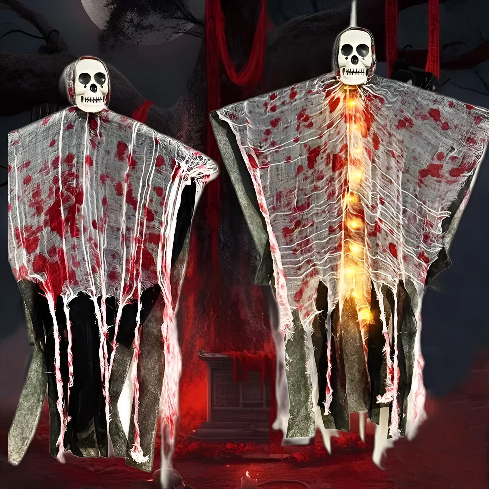 Plastic blood-dyed luminous skull Halloween hanging ghost decoration for outdoor gardens