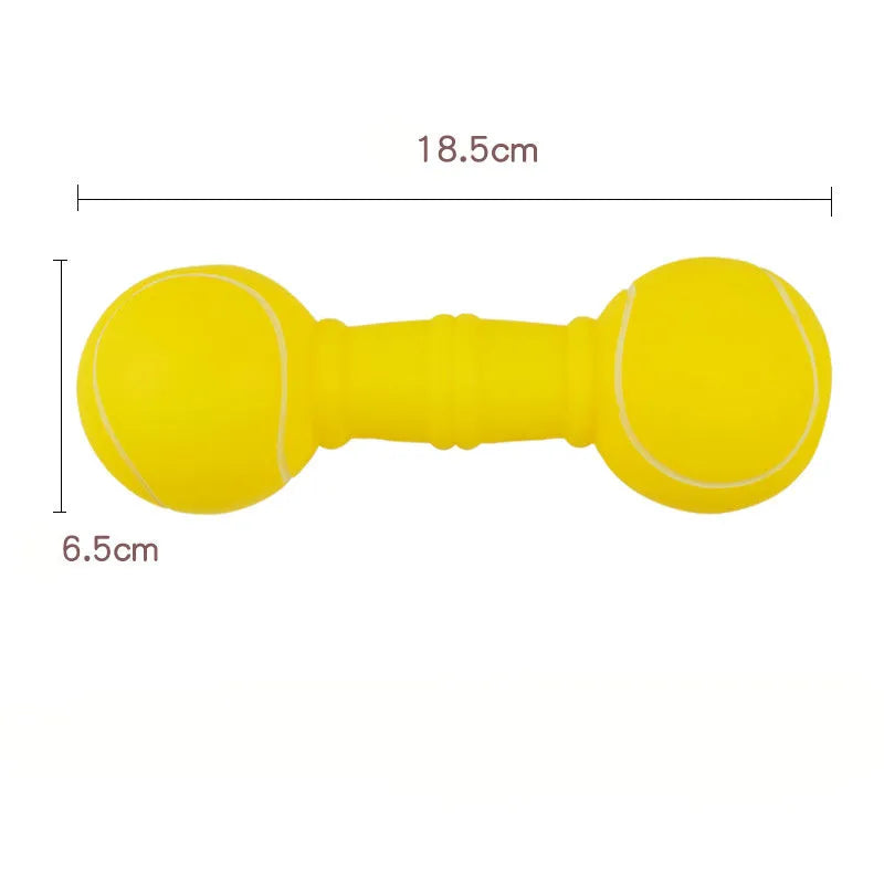 Brown, orange, white, and yellow football dumbbell shaped dog chew toy with squeaker