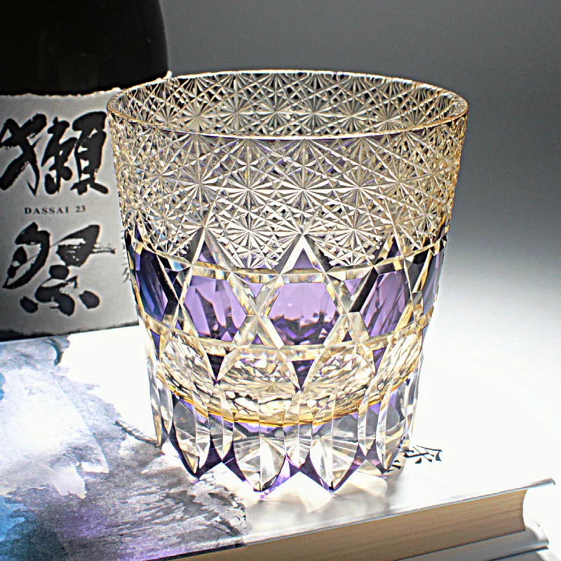 Crystal glass whiskey wine tumbler in simple style, available in multiple colours including Golden Pink Peacock