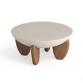 White solid wood coffee table with adjustable legs and storage compartment.