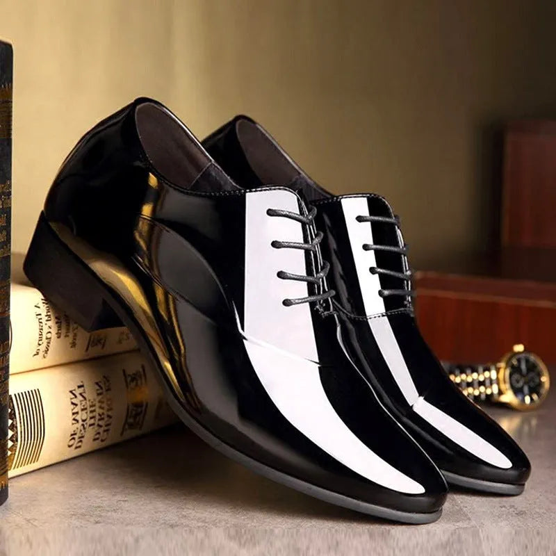Men's black and brown business formal shoes with pointed toe, artificial PU upper