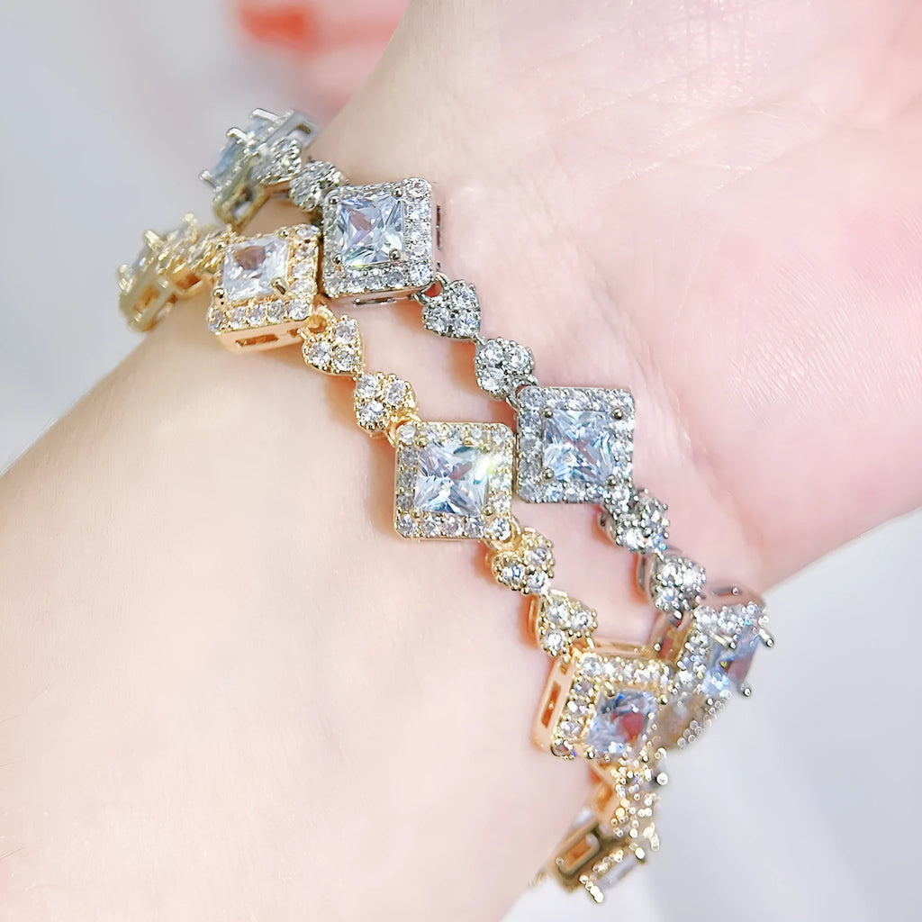 All-match diamond zircon bracelet for women in silver with geometric love/heart motif
