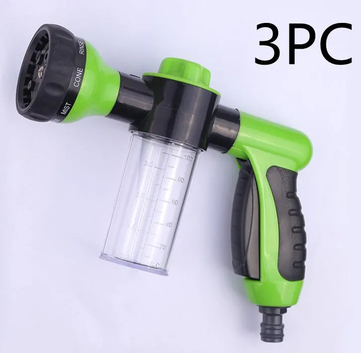 Green high-pressure foam spray gun with adjustable nozzle for car washing and garden watering