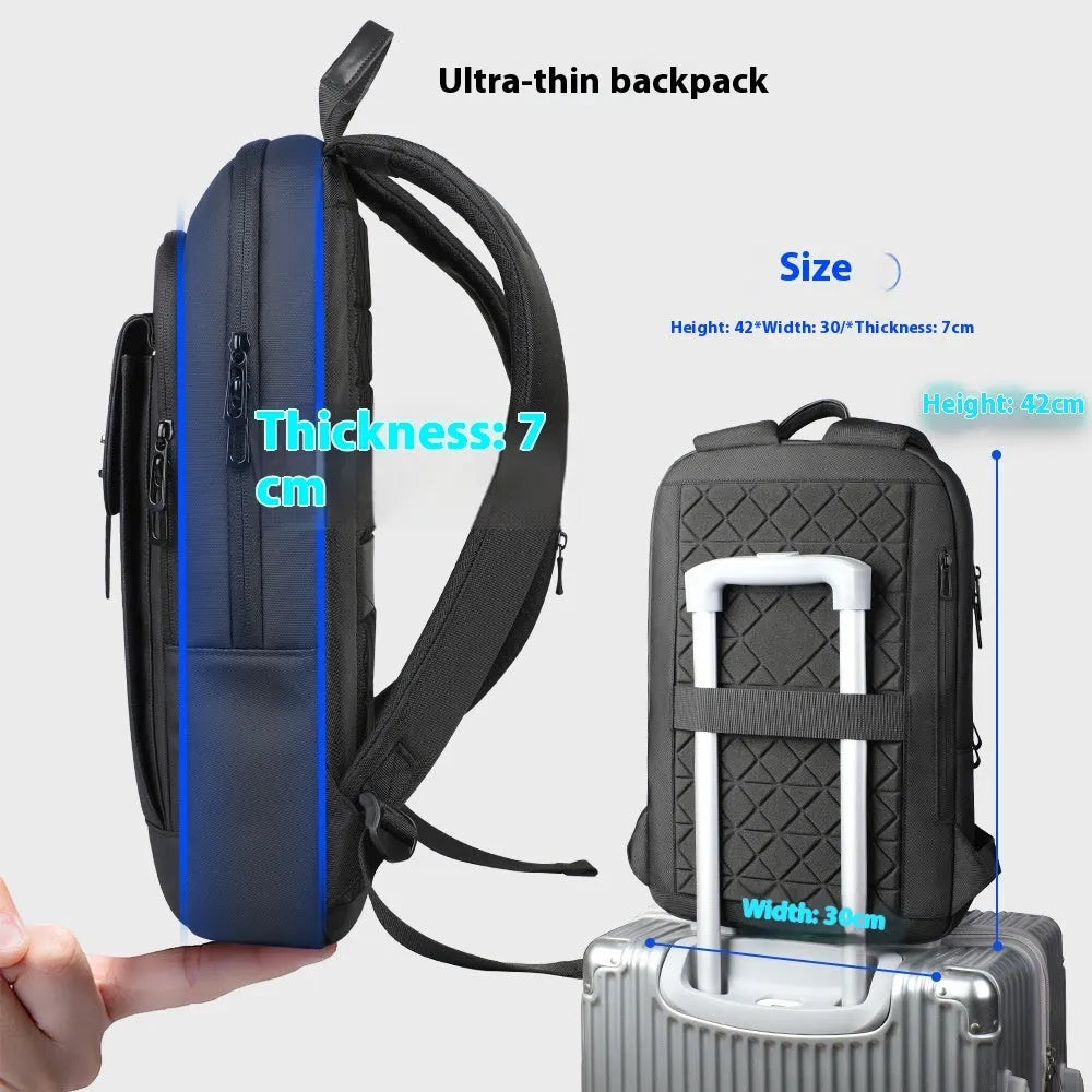 Black Oxford cloth backpack with sewing line detailing for urban commuting