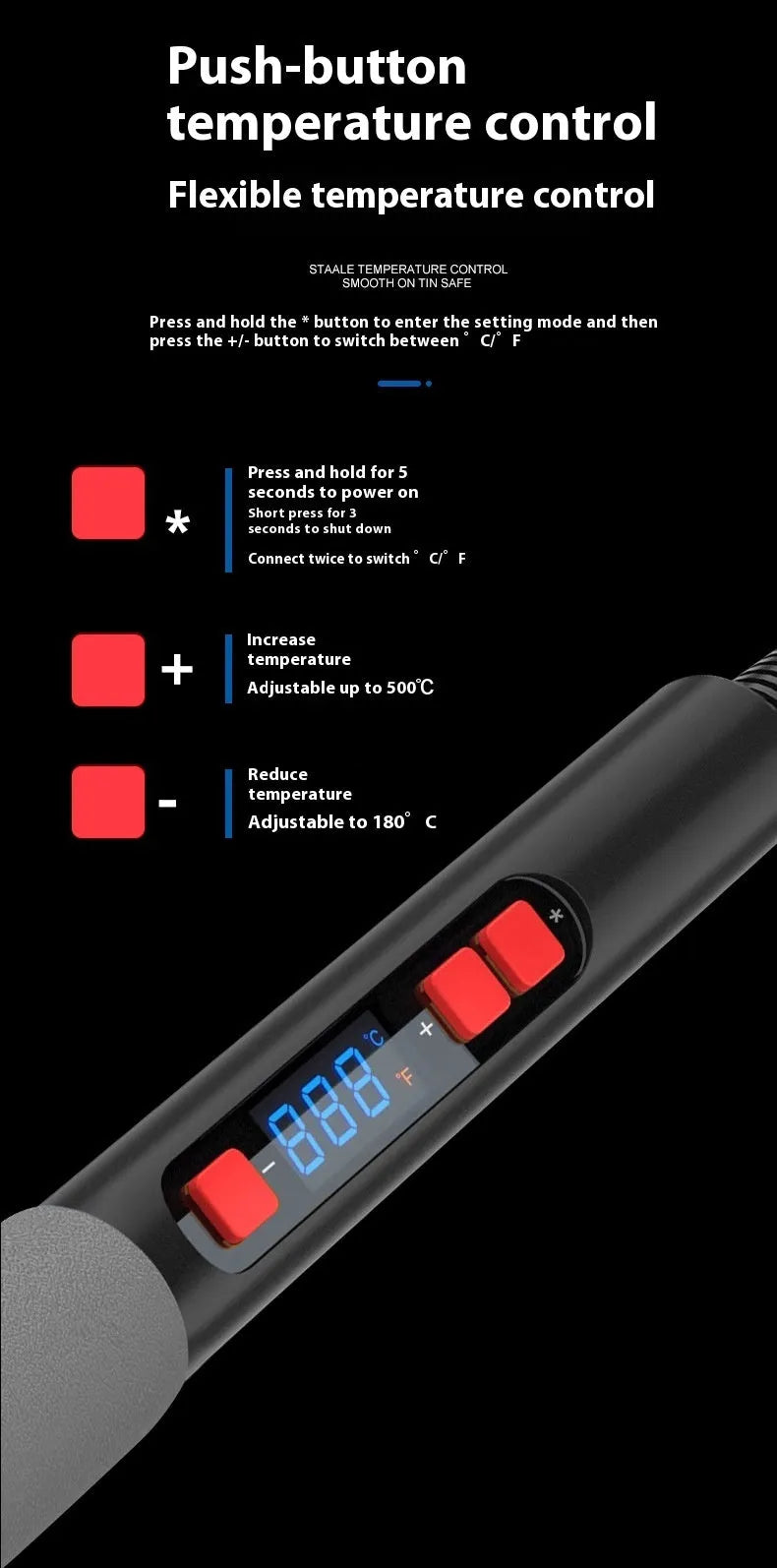 Grey 90W electric soldering iron with ceramic heating core, five soldering tips, and tin wire for household repairs