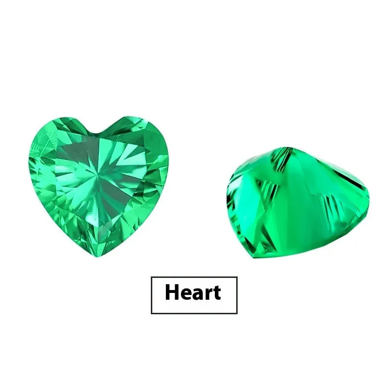 Cultivated emerald gemstone in Columbia green treasure colour showing round and grandmother cut sizes