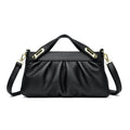 Genuine leather crossbody bag with pleated shoulder strap, horizontal square shape, available in six colours including black, khaki, green, beige, blue, red