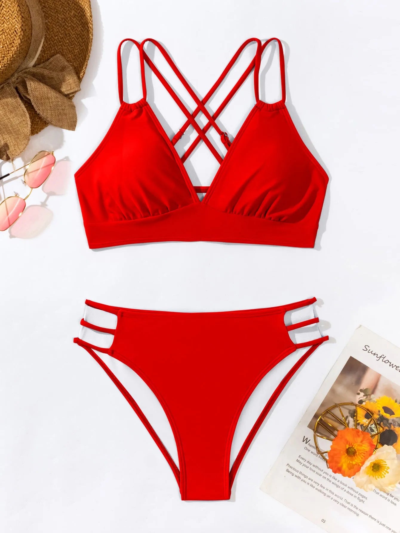 Women's V-neck halter bikini swimsuit in nylon available in multiple colours
