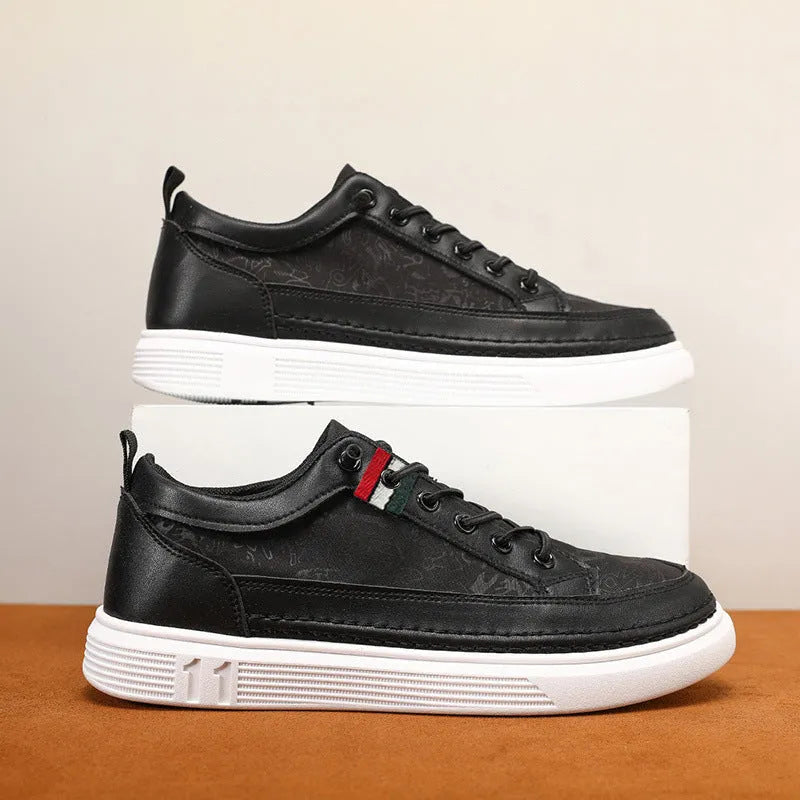 Men's black high-top canvas sneakers with a round toe and PU upper on a white background