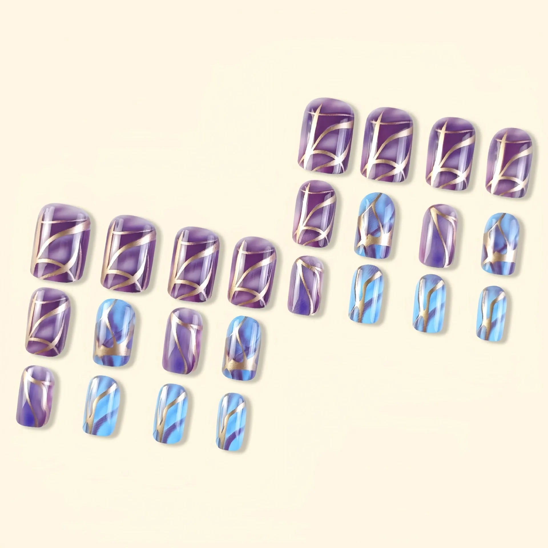 Purple striped mid-length nail stickers in European and American style for general cosmetic use
