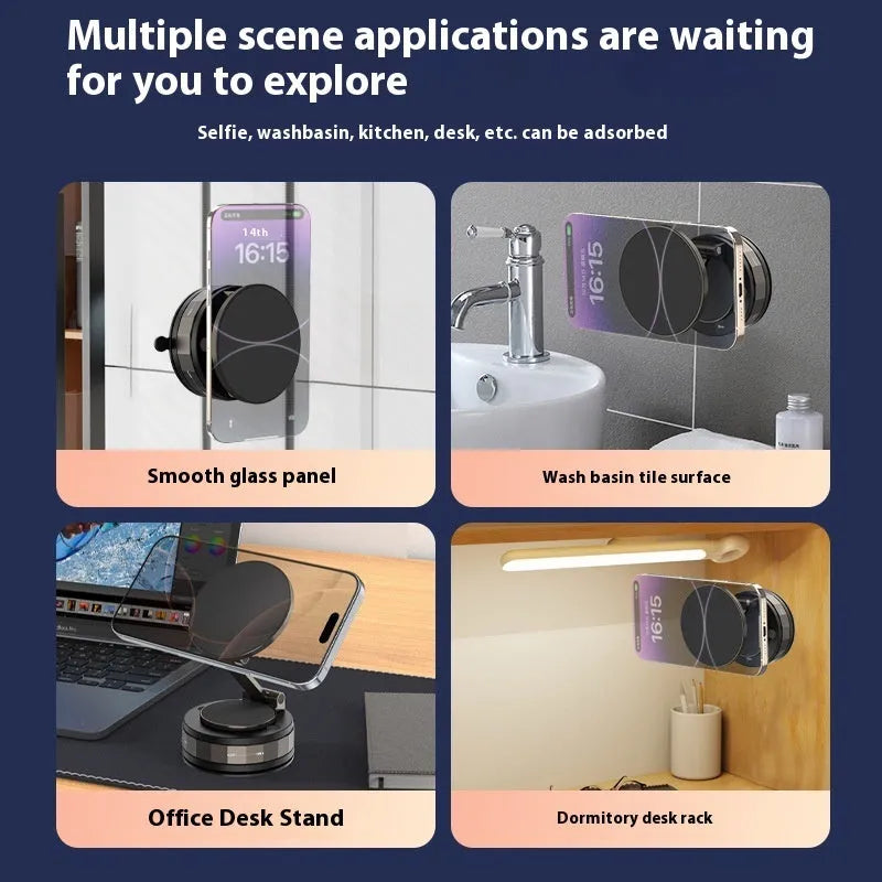 Folding vacuum suction cup car phone holder in black T30 made of zinc alloy