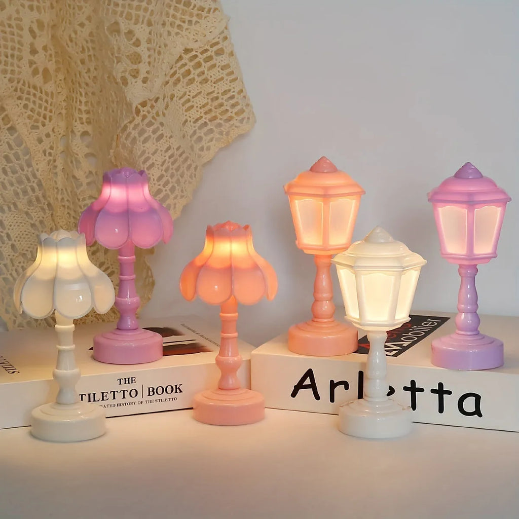 Retro pagoda dormitory decoration night lamp with geometric stereo design in light purple colour