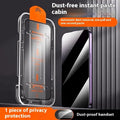 Tempered glass screen protector for iPhone with anti-peep privacy feature, ultra clear option, and dust-free bin