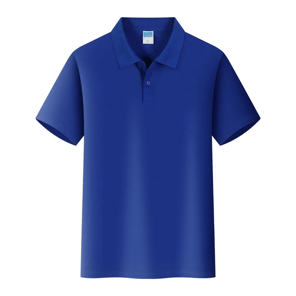 Short-sleeved cotton work shirt on a hanger, shown in a light colour, suitable for custom embroidery.