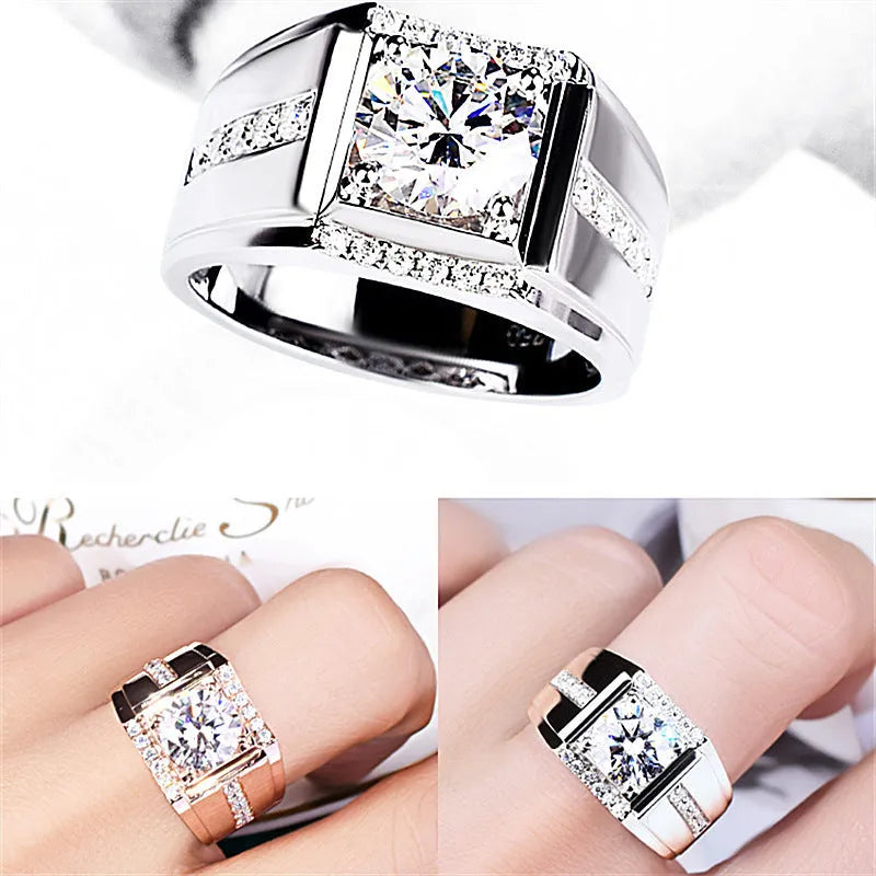 Men's geometric diamond ring with adjustable opening in rose gold, gold or platinum colours
