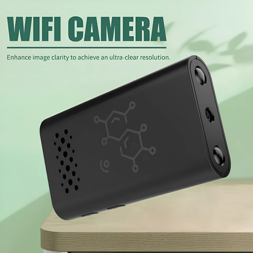 Black smart security camera with WiFi connectivity for indoor home monitoring and baby care applications