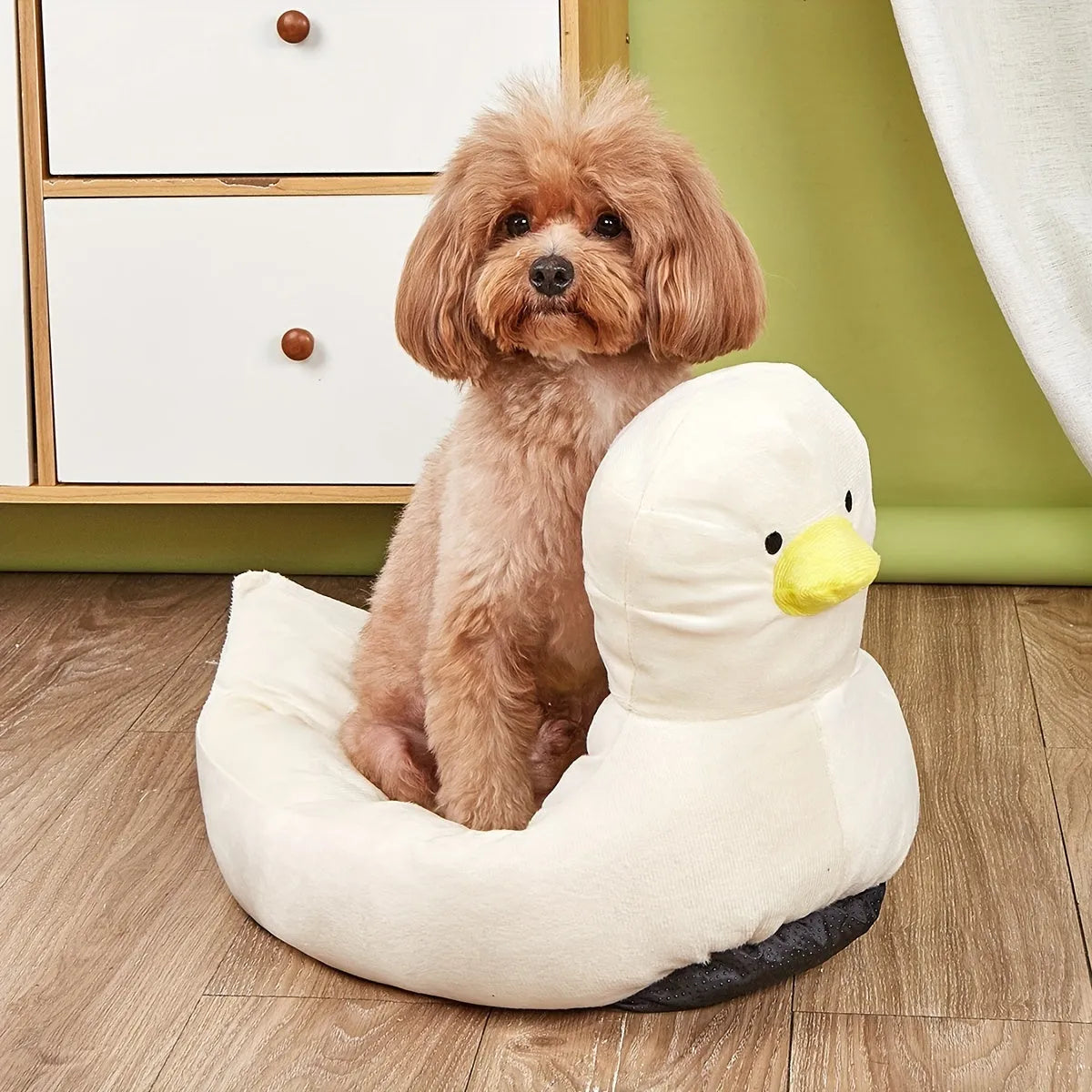 Blue duck-shaped pet bed for small dogs and cats with soft polyester material