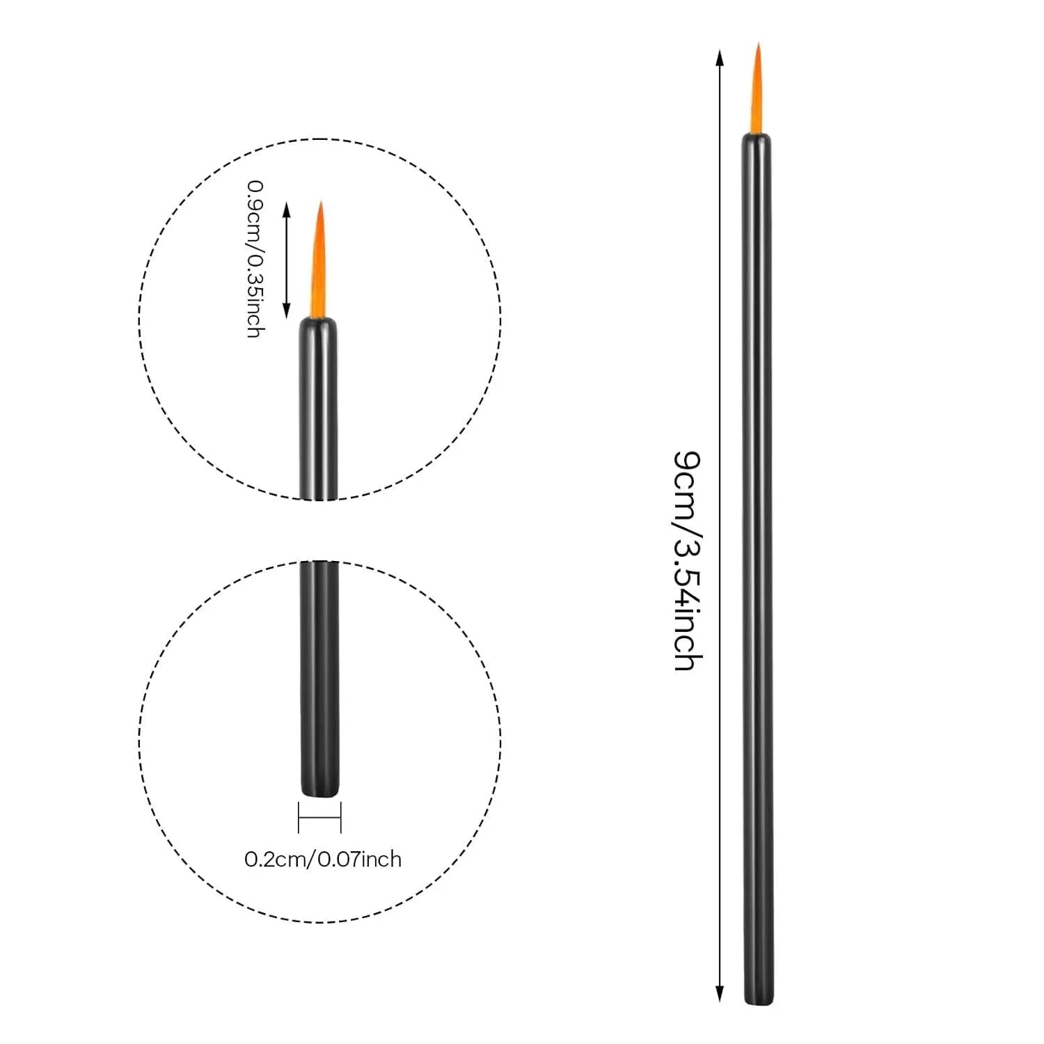Pack of 100 black disposable eyeliner brushes with fine pointed tips and individual plastic sleeves.
