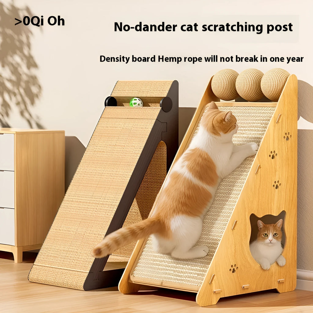 Composite board sisal cat scratch board, vertical wall mounted, upgrade thick triangle with 3 hemp rope teasing balls