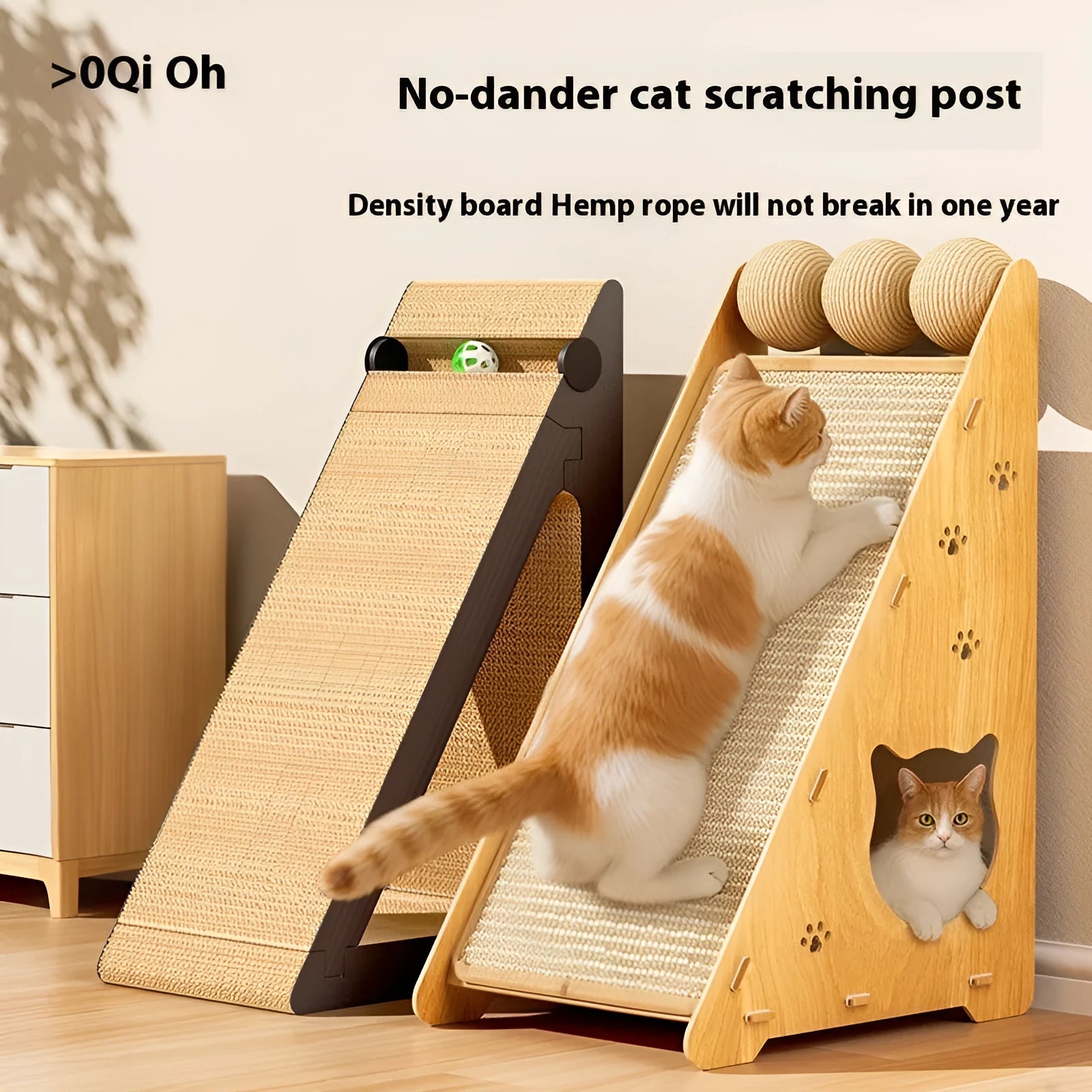 Composite board sisal cat scratch board, vertical wall mounted, upgrade thick triangle with 3 hemp rope teasing balls