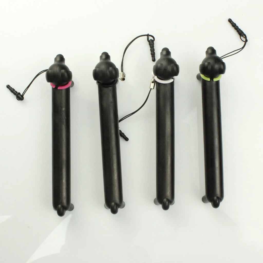 Black dog-shaped touch screen stylus with phone stand function on a white background