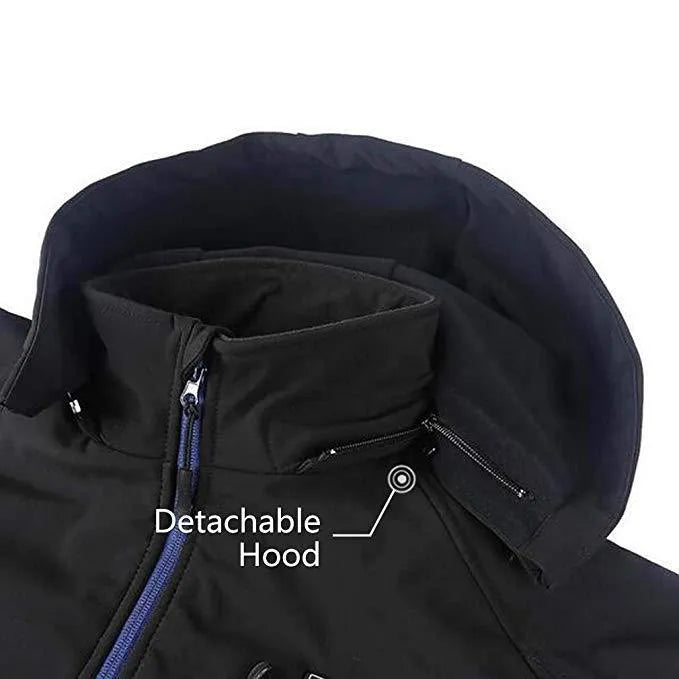 Black men's waterproof windproof thermal winter coat with zip pockets and straight hem design