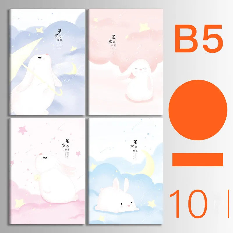 Pack of 10 A5 and B5 soft cover kraft paper notebooks with various designs, showing thread binding.