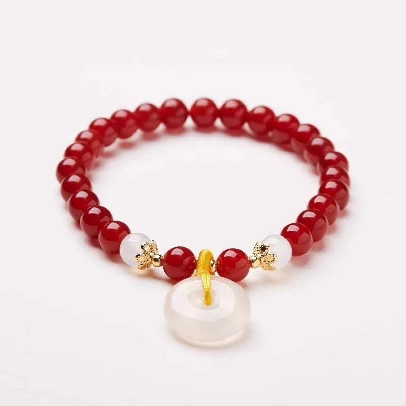 Chinese style handmade bracelet with peace clasp safety buckle and 6mm agate beads
