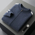 Thickened pure wool half turtleneck cardigan in light gray with button front and long sleeves