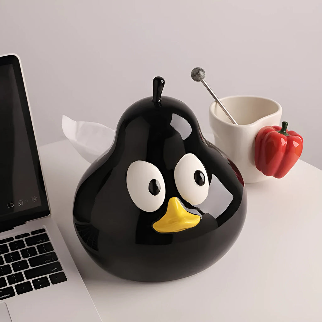 Cute pear-shaped ceramic tissue box holder in white porcelain available in green or black colours