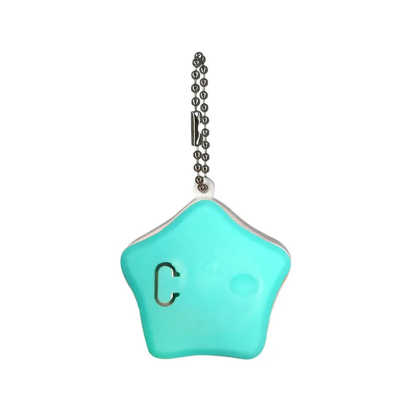 Blue rechargeable silicone pendant dog walking light attached to dog collar showing three lighting modes