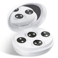 White wireless red light EMS eye and facial beauty massager device on a grey background