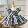 Girls birthday party dress in high grade gray, princess style, polyester lined, sizes 80cm to 160cm
