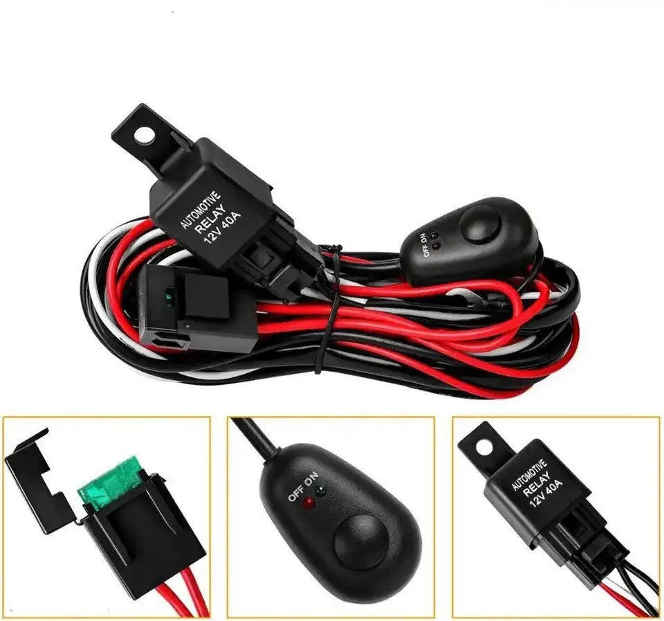 One drag two 2 metre LED work light wiring harness with silicone cable for vehicle roof spotlight installation.