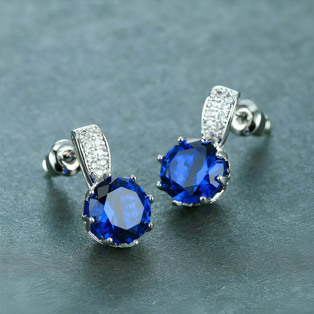 Simple commuter women's copper geometric round stud earrings in E2837 Blue colour
