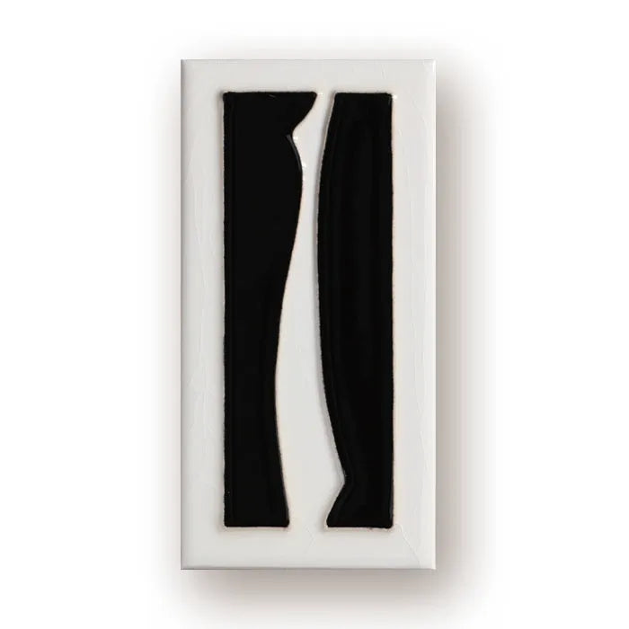 Handmade enamel art ceramic retro doorplate showing number 1 design, 76mm by 152mm