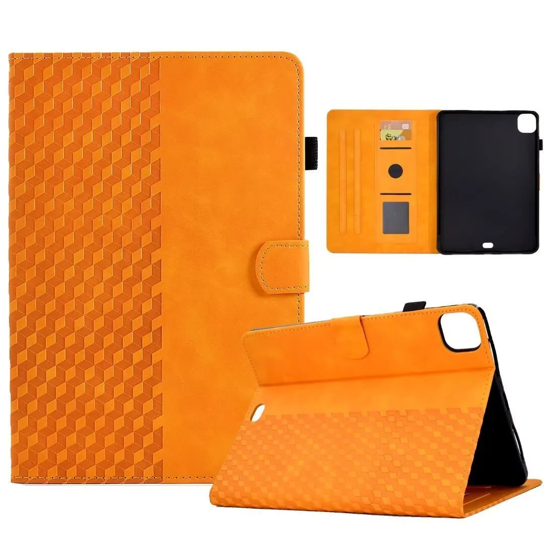 Leather iPad case with card holder showing diamond pattern in black colour
