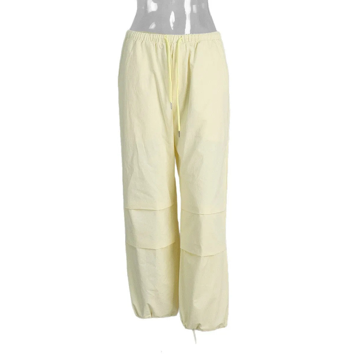 Yellow women's drawstring trousers, mid-waist straight-leg work clothes style, sizes S M L