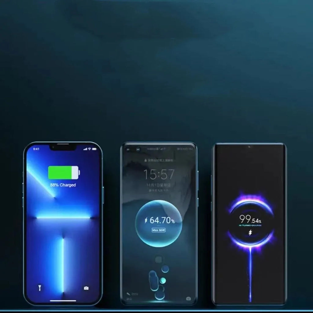 Transparent industrial power bank showing internal components with 10000mAh capacity and multiple USB ports