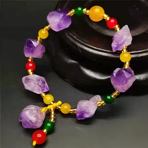 Amethyst bracelet with natural shaped beads and fu character charm for women